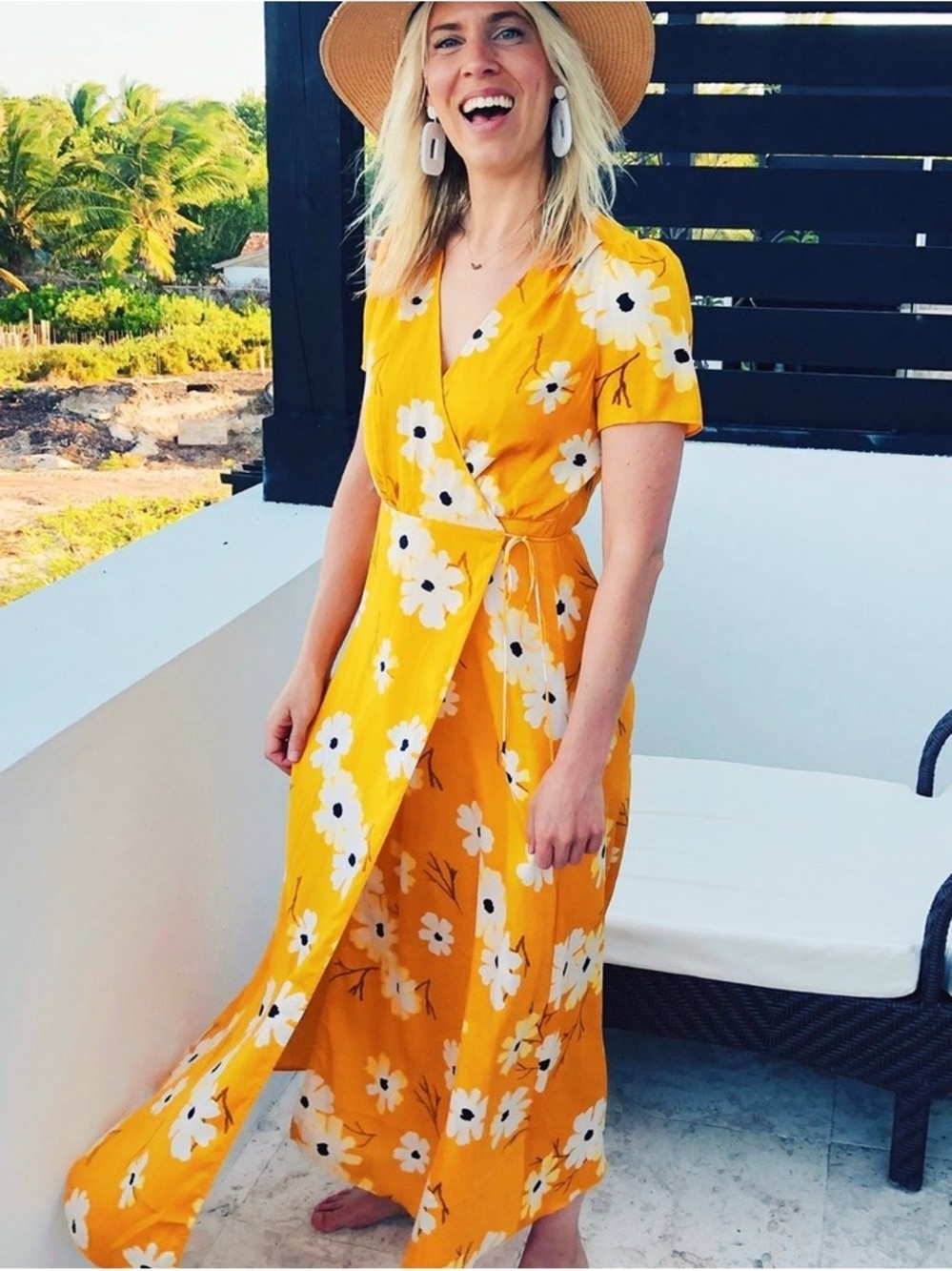 Madewell Yellow Floral Wrap Maxi Dress beach, preppy, casual SO CUTE